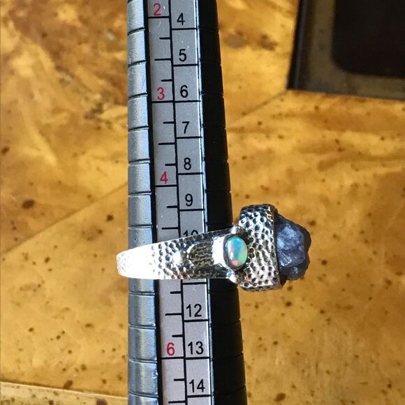 Natural Tanzanite Ethiopian Opal Sterling Silver Ring Size 5 - Picture 7 of 8